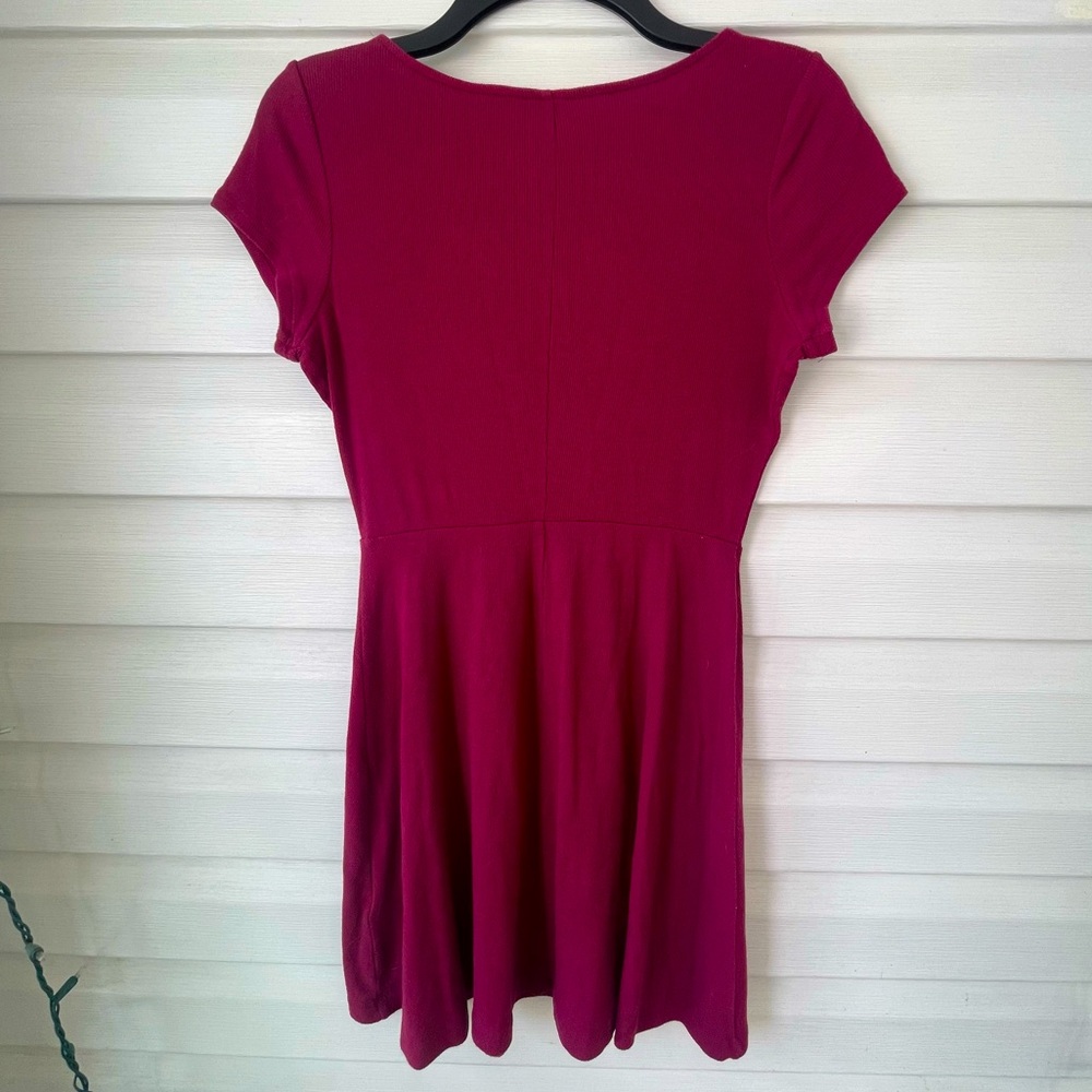 Express | XS Ribbed Raspberry-Colored Zip Dress - Picture 2 of 5
